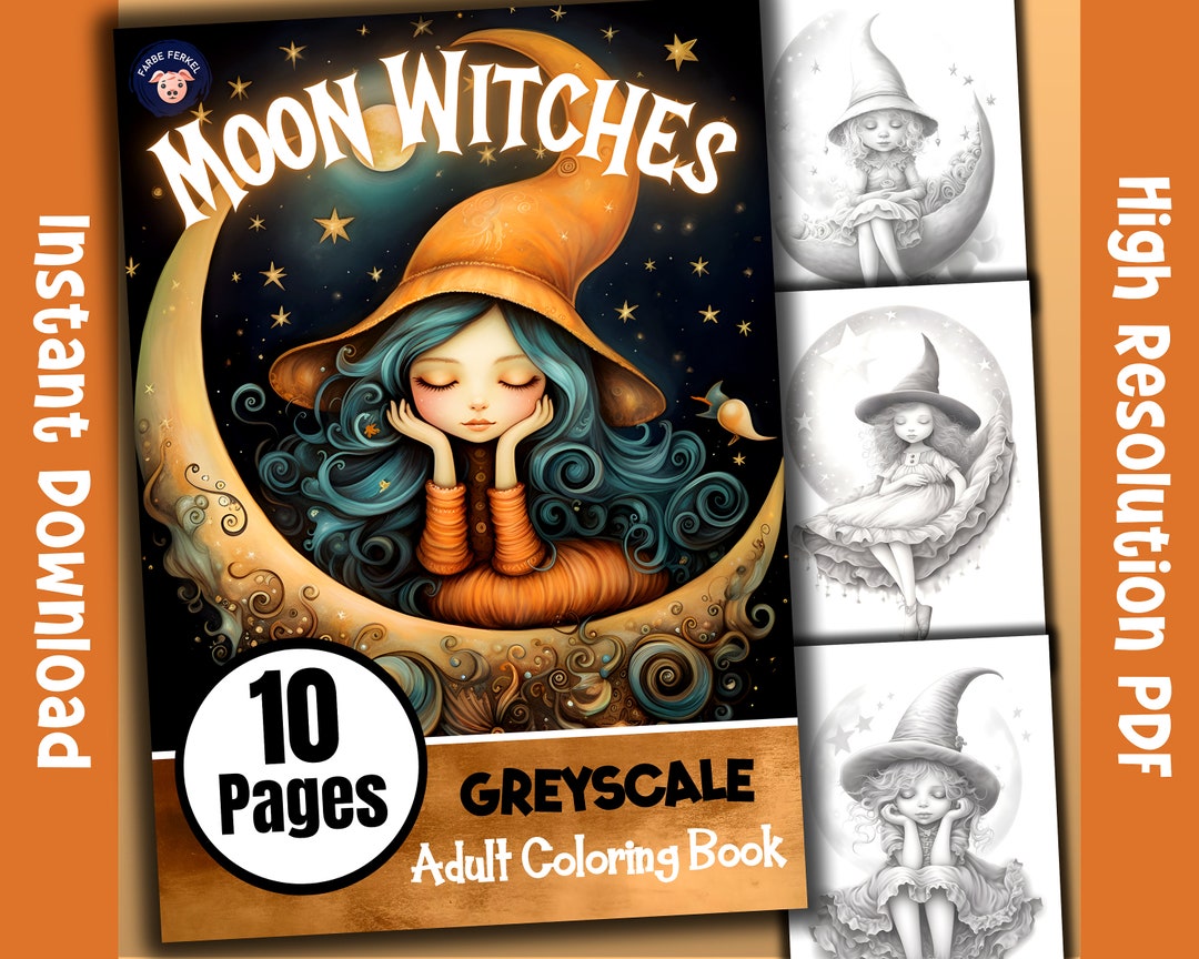 Moon Witches Greyscale Coloring Book Celestial Coloring Books Moon ...