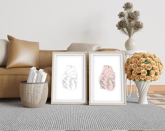 Minimalistyczny wydruk sztuki serca człowieka - ilustracja anatomiczna do wystroju domu/prezentu - czarno-biała sztuka ścienna dla profesjonalistów medycznych - entuzjastów sztuki