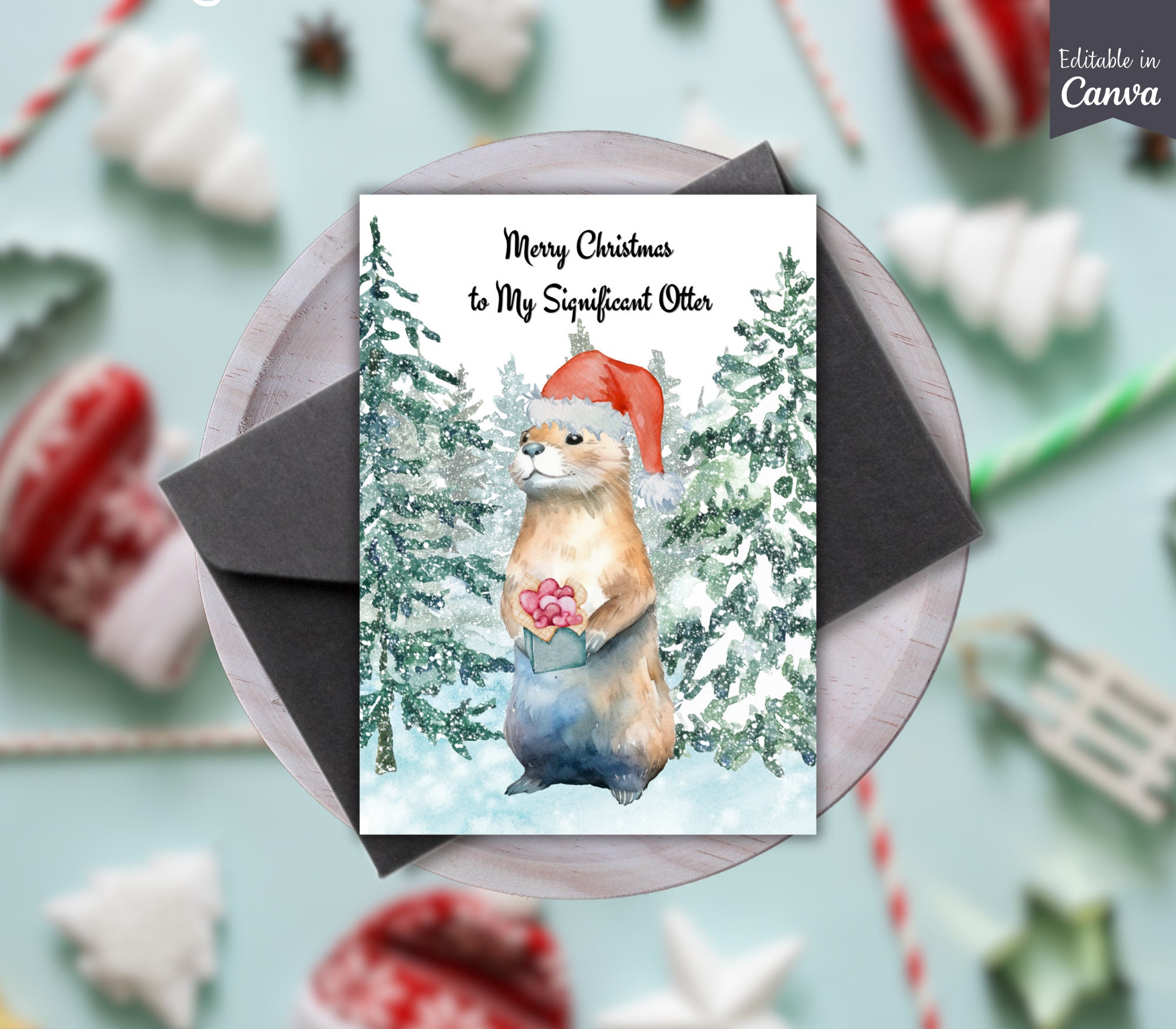 Otter Christmas Card 