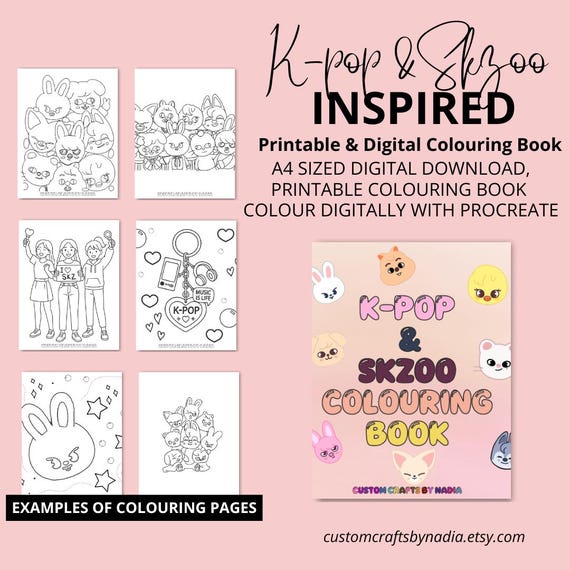 SKZOO & K-POP Inspired Colouring Book | Digital Printable Stray Kids | 22 page A4 Colouring Book for Printing and Procreate Digital Software