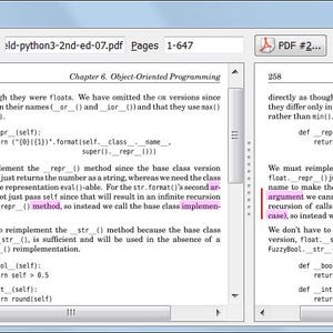 May include: A software interface titled DiffPDF 4.1.0 displaying two side-by-side PDF documents for comparison. The left panel shows text with highlighted differences, while the right panel shows the same text with additional highlighted modifications.