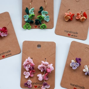 Crochet Flower Earrings, Floral Design Earrings, Handmade, Micro crochet, Purple, Red, Orange, Green, Pink, Lace yarn, Gift for her