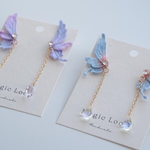 Handmade Crochet Butterfly Earrings – Delicate Micro Crochet Earrings with Rhinestone, Lightweight Dangle Earrings, Gift for Her