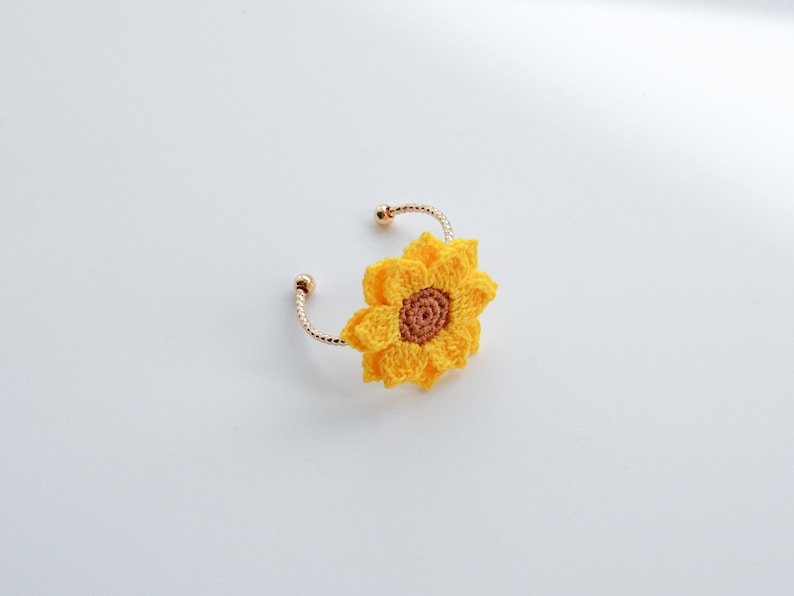 Sunflower Jewellery Set, Sunflower Earrings, Sunflower Ring, Sunflower Hair Pin, Crochet Jewellery Set, Handmade Sustainable Jewellery Set Ring