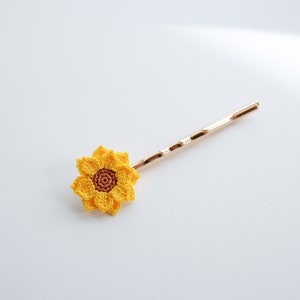 Sunflower Jewellery Set, Sunflower Earrings, Sunflower Ring, Sunflower Hair Pin, Crochet Jewellery Set, Handmade Sustainable Jewellery Set Hair Pin