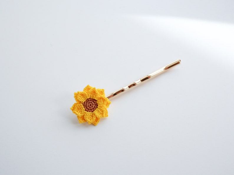 Sunflower Jewellery Set, Sunflower Earrings, Sunflower Ring, Sunflower Hair Pin, Crochet Jewellery Set, Handmade Sustainable Jewellery Set Hair Pin