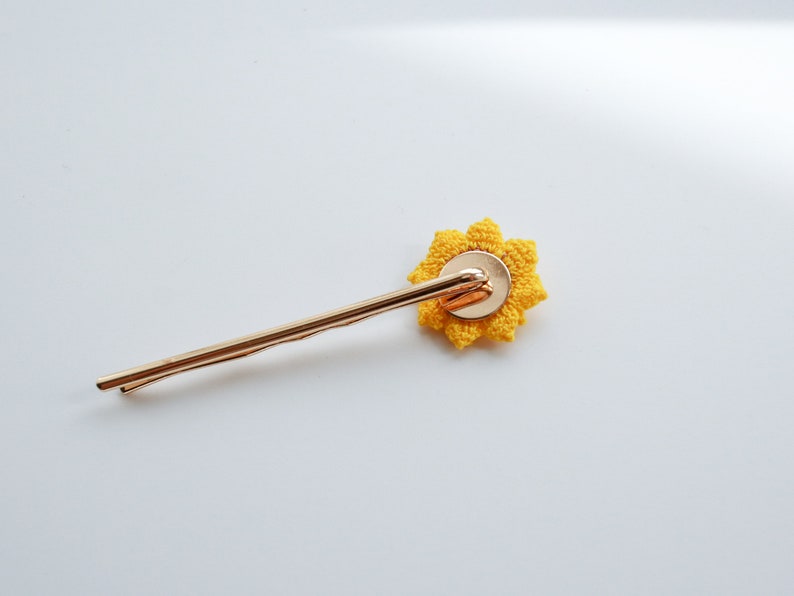 Sunflower Jewellery Set, Sunflower Earrings, Sunflower Ring, Sunflower Hair Pin, Crochet Jewellery Set, Handmade Sustainable Jewellery Set zdjęcie 8
