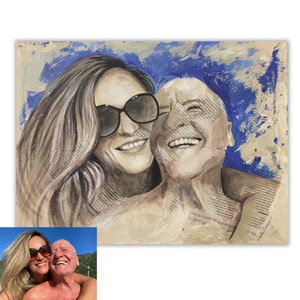 Ritratto personalizzato di padre e figlia, quadro su commissione, disegno di coppia, ritratto realistico da foto