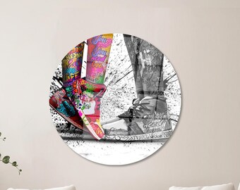 Graffiti Shoes Tempered Glass Wall Art: Man Cave Decor