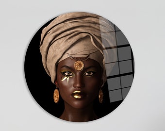 African Woman Tempered Glass Wall Art: Modern Home Decor