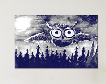 Navy Blue Owl Painting Glass Art Wall Decor, Animal Wall Table, Baby Gift Personalized, Abstract Canvas, Owl Canvas, Glass Art Wall Decor,