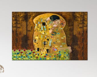 Gustav Klimt The Kiss Canvas Art, Reproduction 3D Canvas, Living Room Decor Art, Klimt 3D Canvas, The Embrace Painted Glass, Gift For Him,