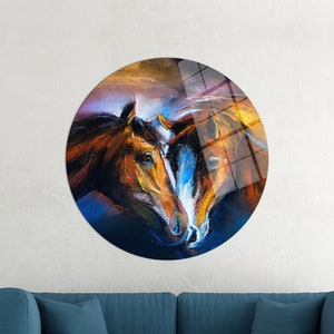 Glass Wall Art, Animal Canvas, Two Horses Painting Print Canvas Wall Art, Personalized Gift For Dad, Farmhouse Wall Decor, Horse Wall Art