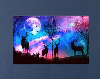 Deer Silhouette Painting Tempered Glass, Large Glass Wall Art, Animal Art Decor, Four Deer Wall Art, Deer Artwork, Christmas Decor,