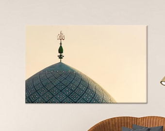 Islamic Architecture Printed, Allah Symbol Canvas, Muslim Home Glass, Islamic Art Canvas Print, Islamic Design Wall Decoration,