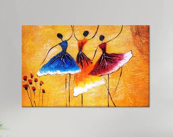Three Ballerinas Painting Art Canvas, Dancers Painted Glass, Modern Glass, Red Art Glass, Large Canvas,Personalized Wedding Gift,