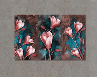 Magnolia Flowers Painting Art Canvas, Magnolia Tempered Glass, Gift For The Home, Botanical Art Wall Decor, Pink Wall Art, Modern Art,