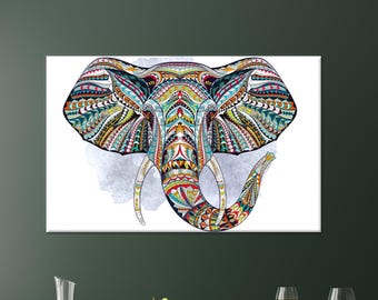 Elephant Glass Art, Animal Canvas Decor, Colorful Wall Hanging, Ethnic Patterned Elephant Glass Decor, Personalized Gift For Him, Gifts,