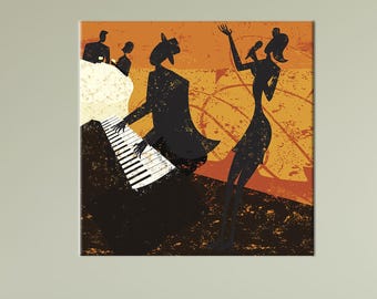 Jazz Singer Woman And Musicians Printed, Musicians Canvas Poster, Pianist Painted Glass, Music Glass Decor, Glass Art Gift,