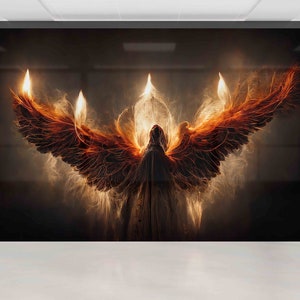 Lucifer With Glowing Fire Wings Wall Paper, Modern Wall Art, Lucifer Wall Art, Angel Wall Paper, Art Deco Wallpaper, Home Decor, Wallpaper,