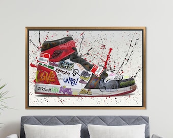 Graffiti Sneaker Art Print: Tempered Glass Shoe Poster