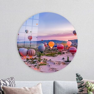 Sunrise at Cappadocia Art, Air Balloon Wall Art, Landscape Art, Travel Art Decor, Colorful Canvas, Tempered Glass, 3D Wall Art, Home Decor,