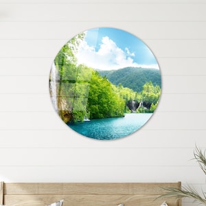 Landscape Canvas Gift, Waterfall Glass Wall, Waterfall Canvas Poster, Waterfall in Deep Forest Poster, Farmhouse Wall Art, Large Canvas Art,