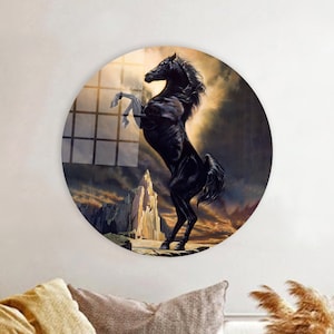 Stallion 3D Canvas, Black Stallion Glass Art Wall Decor, Black Horse Art Canvas, Animal Canvas Print, Personalized Gift Box,