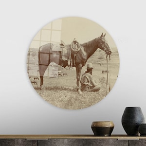 Animal Wall Decoration, Texas Cowboy Glass Art Wall Decor, Farmhouse Canvas Poster, Horse Lover Gift Glass Wall Art, Framed Wall Decor,