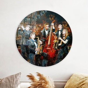 Music Art Canvas, Modern Canvas Art, Jazz Musicians Painting Wall Decor, Jazz Music 3D Canvas, Printable Wall Art Glass Panel, Canvas Art,