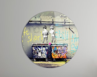 Banksy Peeing Boys Graffiti Art Tempered Glass Wall Decor