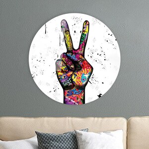 Peace Wall Decor, Peace Hand Sign Art, Graffiti Wall Art, Colorful Wall Art, Tempered Glass, Framed Canvas, 3D Table, Living Room Wall Art,