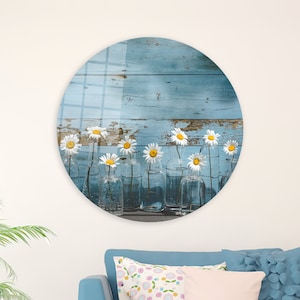 Daisy Flower In Glass Bottles Art, Flower Wall Art, Daisy Lover Gift, Tempered Glass, 3D Canvas Art, Personalized Gift, Street Wall Art,
