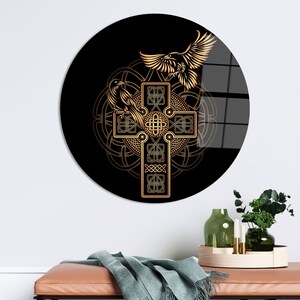 Odin Raven Wall Art, Celtic Cross Art, Modern Artwork, Tempered Glass, 3D Canvas Art, Poster Art, Personalized Gift, Office Wall Decor,