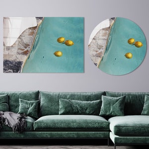Lemons in Palm Springs Pool: Summer Tempered Glass Wall Art