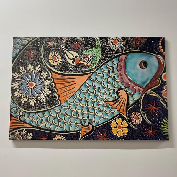 Abstract Fish Canvas Gift, Animal Glass Printing, Mosaic Fish Effect Wall Hanging, Modern Wall Art, Baby Gift Personalized,