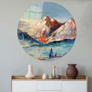Mountain Painting Art, Abstract Art Decor, View Wall Art, Nature View Art, Landscape Wall Art, Large Canvas, Tempered Glass, Home Decor,