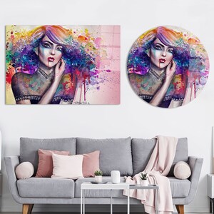 Abstract Girl Wall Art, Woman Artwork, Colorful Wall Decor, 3D Wall Art, Personalized Gift, Canvas Art, Tempered Glass, Girl Room Wall Art,