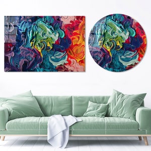 Abstract Colorful Oil Painting: Modern Tempered Glass Wall Art