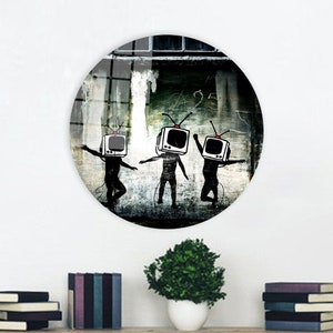 Banksy Dancing TV Art, Tv Graffiti Wall Decor, Banksy TV Art, Canvas Art, 3D Wall Decor, Tempered Glass, Framed Wall Art, Street Wall Art,