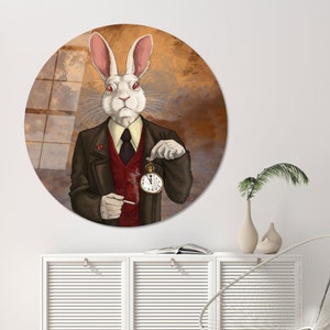 White Rabbit Painted Art, Mr. Rabbit Wall Decor, Alice in Wonderland Wall Art, Tempered Glass, Framed Wall Art, Canvas Wall Art, Home Decor,