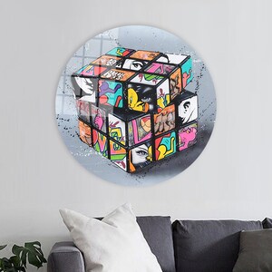 Graffiti Rubik&#39;s Cube Tempered Glass Wall Art