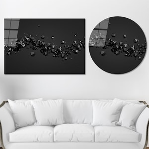 Black Polygonal Spheres Tempered Glass Wall Art: Futuristic Decor
