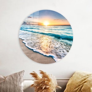 Sunset at the Ocean Art, Coastal Decor, Ocean Stained Glass Printing, Sea Canvas Poster, Landscape Wall Decor, Kitchen Decor, Canvas Decor,