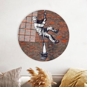 Bansky Reading Prison Art, Banksy Street Art, Graffiti Wall Decor, Street Canvas Art, 3D Wall Art, Framed Wall Art, Gift Glass, Home Decor,