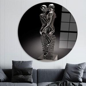 3d Lover 3D Canvas, Modern Glass Printing, Metallic Kissing Couple Canvas Poster, Valentines Day Gift Tempered Glass, Bedroom Wall Decor,