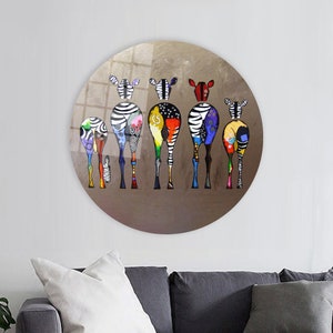 Abstract Zebra Wall Decor, Banksy Wall Hanging, Colorful Wall Decoration, Personalized Gift For Him Glass Panel, Banksy Zebra Wall Art,