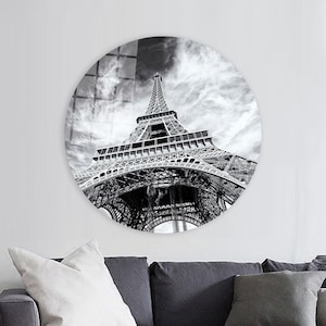Eiffel Tower Glass Decor, Paris Landscape Canvas Art, Landscape Glass Panel, Paris Glass Art Wall Decor, Gifts , Black and White Wall Art,