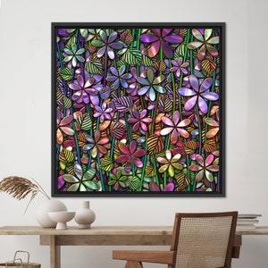Flower Glass Art, Abstract Flowers Poster, Colorful Floral Art Artwork, Flowers Canvas Art, Canvas Wall Art, Glass Wall Art, Large Wall Art,