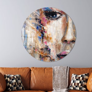 Woman Portrait Art, Portrait Wall Decor, Abstract Wall Art, Modern Artwork, Glass Wall Decor, 3D Canvas Art, Gift For Her, Cafe Wall Decor,